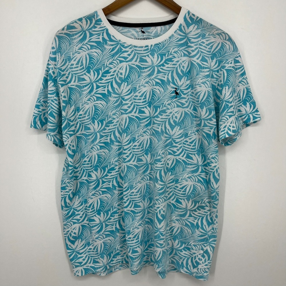 Tailorbyrd T-Shirt Men's Size L Blue Floral Palm Leaf Short Sleeve Crew‎ Neck
